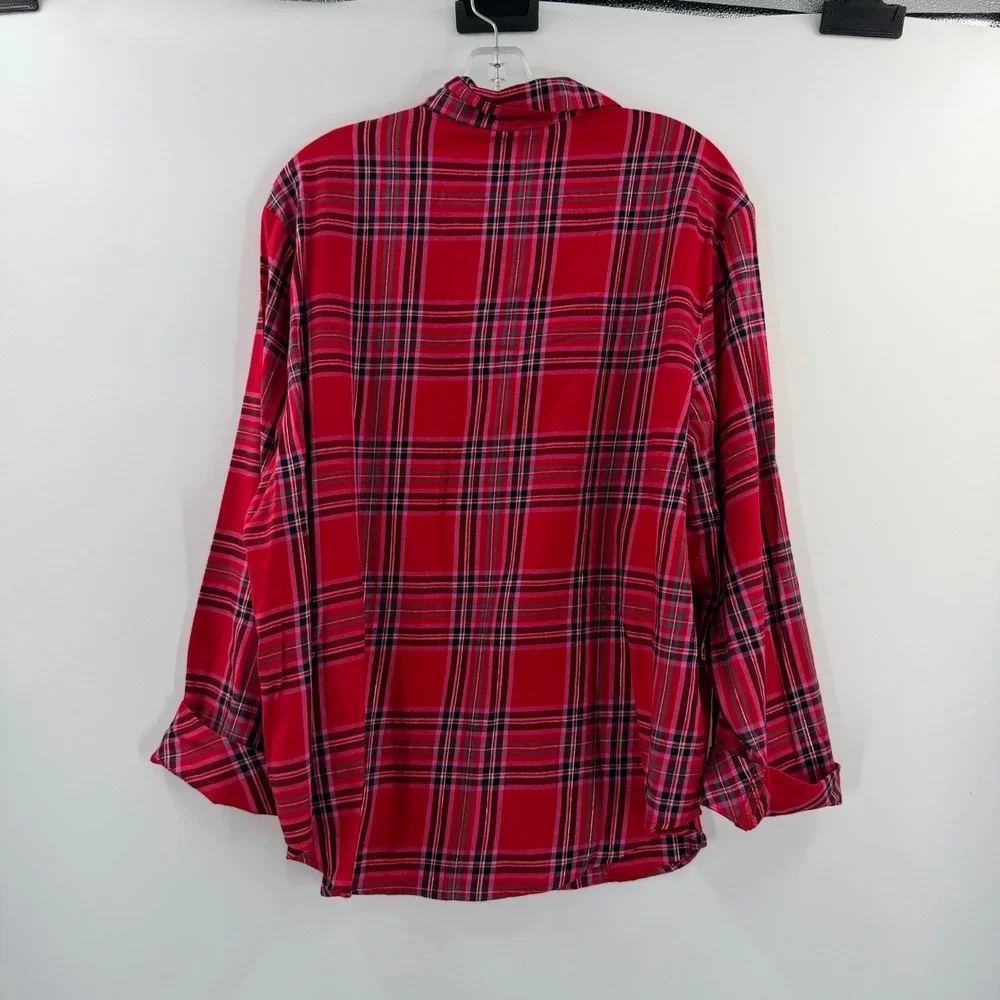 Victorias Secret Red Pink Plaid Pajama Top XL/XG Metallic Lurex & Scrunchie NEW